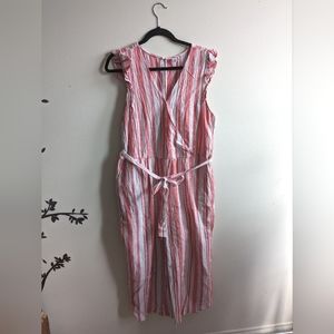 Red and white linen jumpsuit